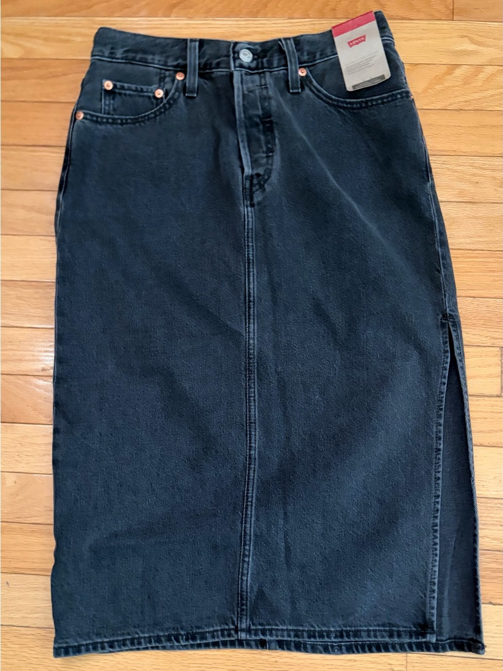 Levi's Black Denim Midi Pencil Skirt with Side Slit